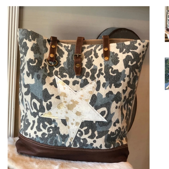 Myra Bag Camo + Foiled Cowhide Star Tote Bag - Picture 1 of 5